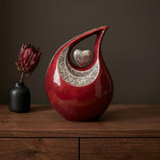 SOULURNS Adult Cremation Urn for Human Ashes – Large Aluminum Urn, Crimson Enamel with Silver Embossed Design, Holds Up to 200 lbs, Memorial Urn for Men & Women, Funeral Urn 2 Liter Capacity